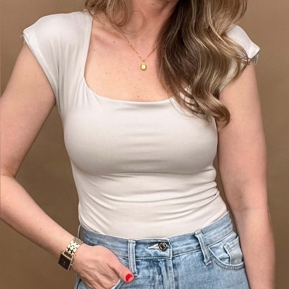 Cap Sleeve Square Neck Knit Bodysuit, Made in the USA